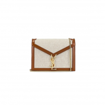 YSL CASSANDRA CANVAS WITH SMOOTH LEATHER SHOULDER BAG 532750HZD2J9380 (22*16.5*5.5cm)
